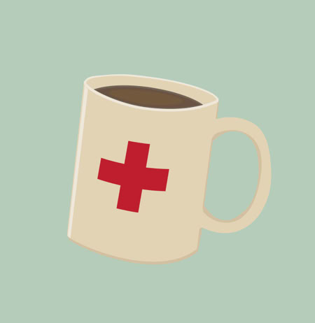 coffee mug with first air red cross on the front.